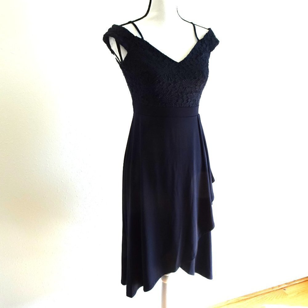 Alexa B Cocktail Dress Women's Size 6 Blue Lace Top Faux Wrap - Picture 4 of 12